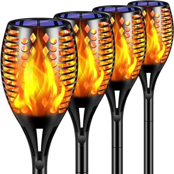 Solar Lights, 43" Waterproof Flickering Flames 96 LED Torches Outdoor Landscape - Picture 1 of 7